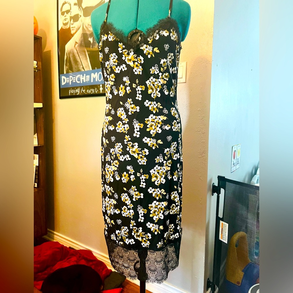 Michael Kors slinky black floral dress Small